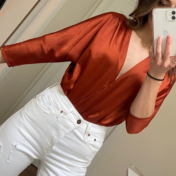 Forever 21 Tops - Satin Bodysuit, burnt orange